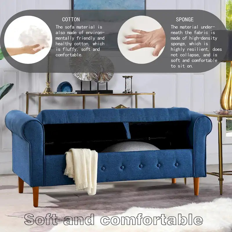 62" Tufted Button Storage Bench Linen Upholstered Ottoman