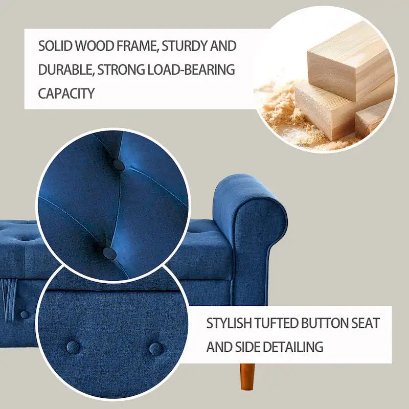 62" Tufted Button Storage Bench Linen Upholstered Ottoman