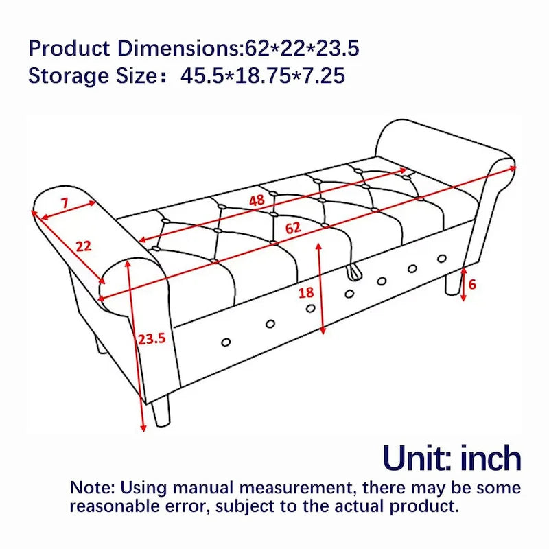 62" Tufted Button Storage Bench Linen Upholstered Ottoman