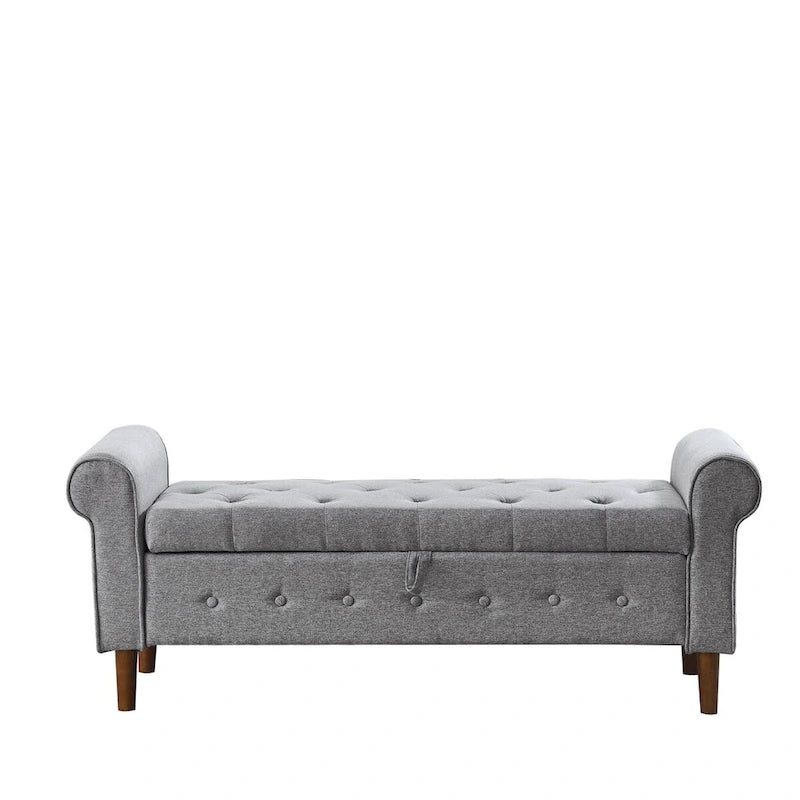 62" Tufted Button Storage Bench Linen Upholstered Ottoman