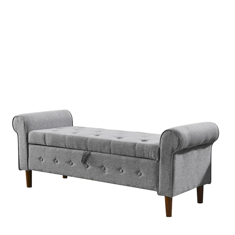 62" Tufted Button Storage Bench Linen Upholstered Ottoman
