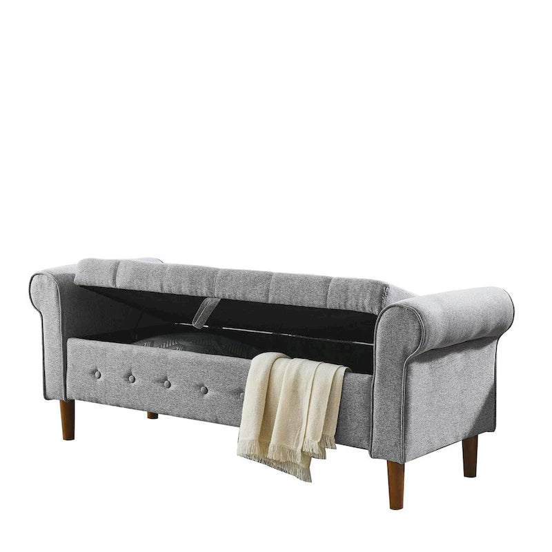 62" Tufted Button Storage Bench Linen Upholstered Ottoman