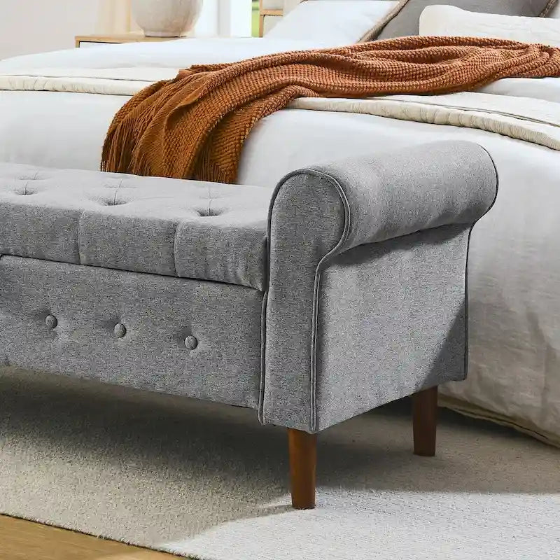 62" Tufted Button Storage Bench Linen Upholstered Ottoman