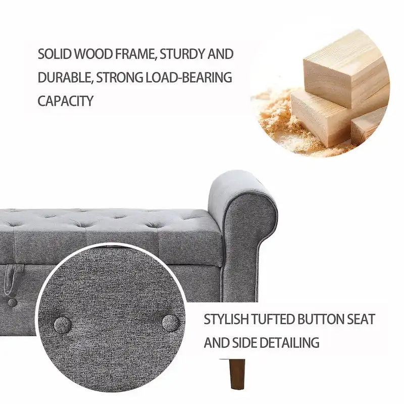 62" Tufted Button Storage Bench Linen Upholstered Ottoman