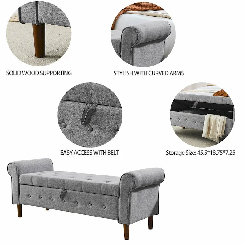62" Tufted Button Storage Bench Linen Upholstered Ottoman