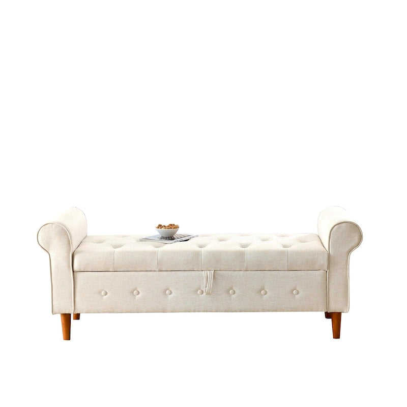 62" Tufted Button Storage Bench Linen Upholstered Ottoman