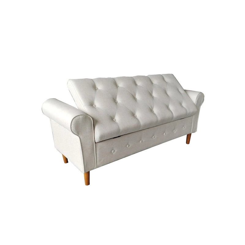 62" Tufted Button Storage Bench Linen Upholstered Ottoman