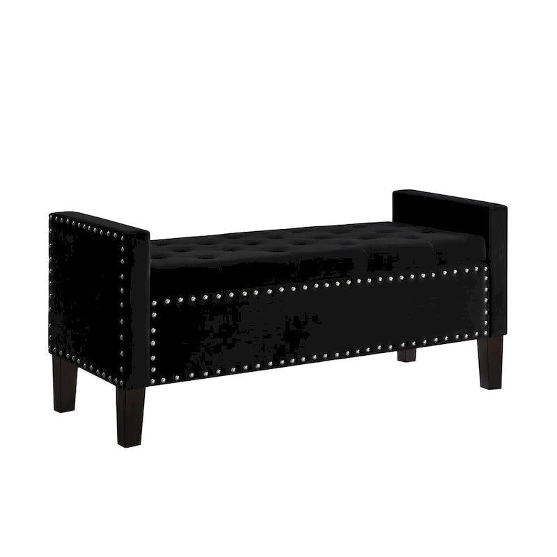 Tufted Storage Bench with Nailhead Trim and Arms