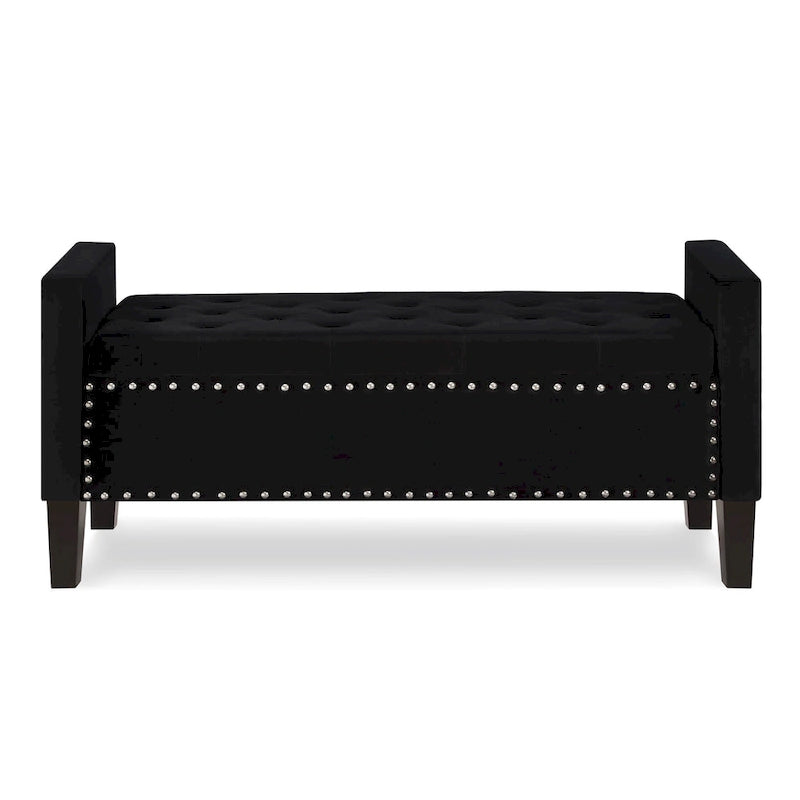 Tufted Storage Bench with Nailhead Trim and Arms