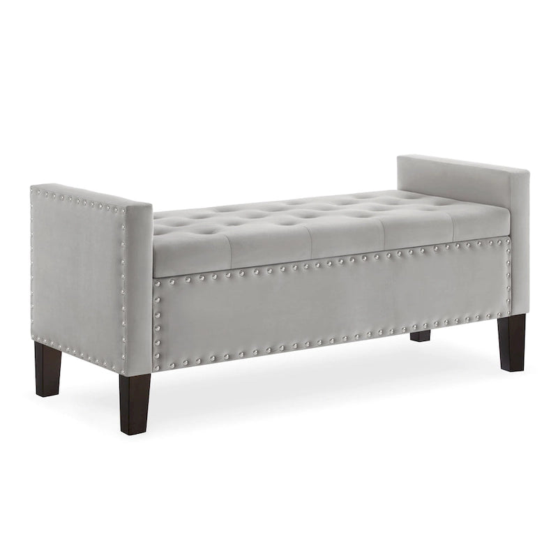 Tufted Storage Bench with Nailhead Trim and Arms