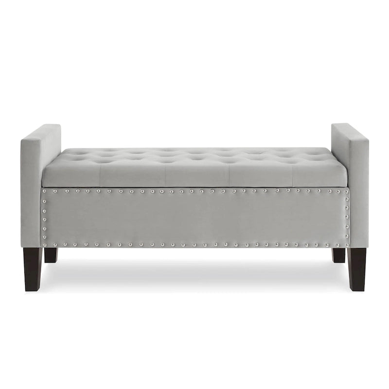 Tufted Storage Bench with Nailhead Trim and Arms