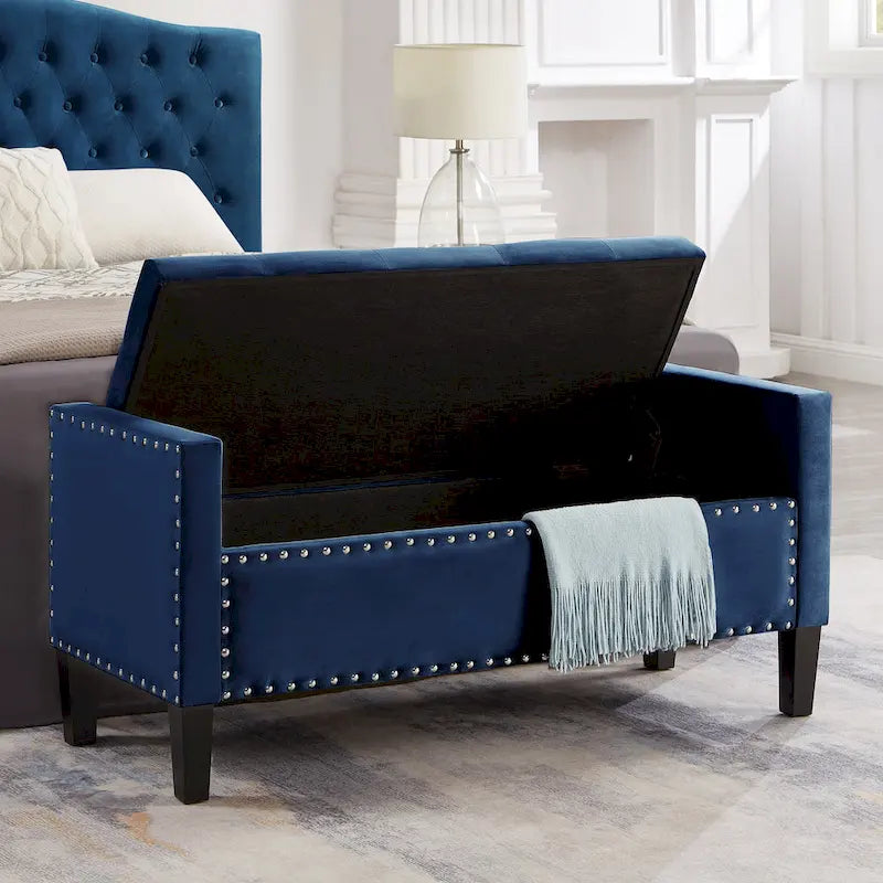Tufted Storage Bench with Nailhead Trim and Arms