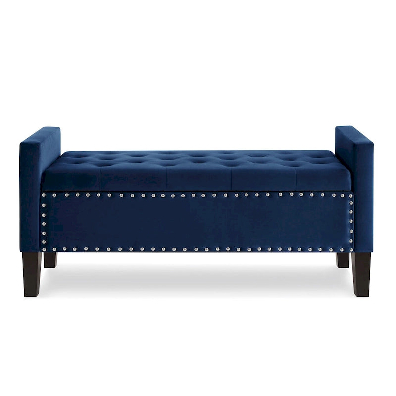 Tufted Storage Bench with Nailhead Trim and Arms