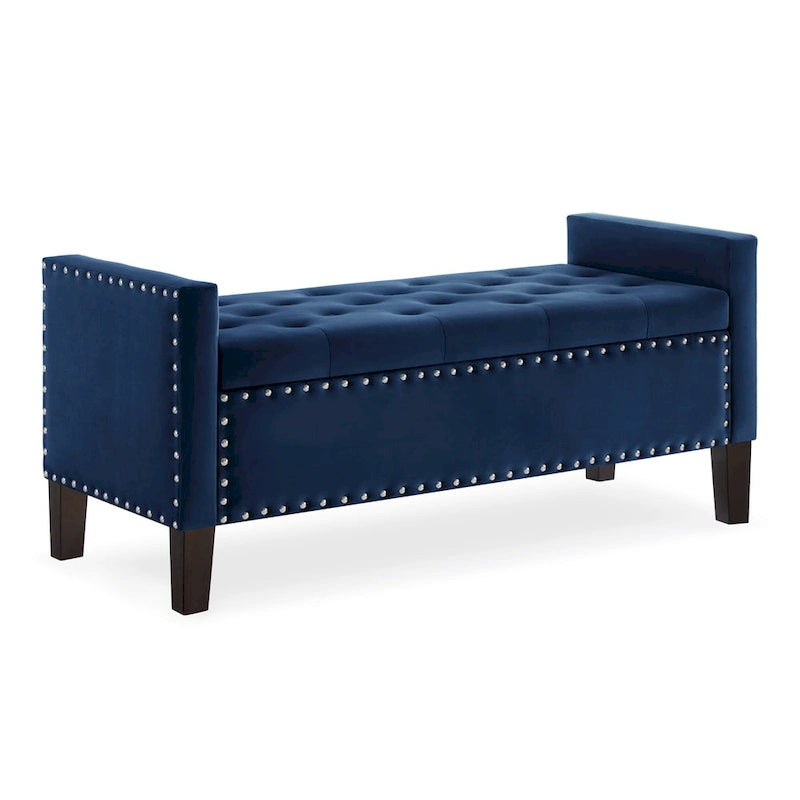Tufted Storage Bench with Nailhead Trim and Arms