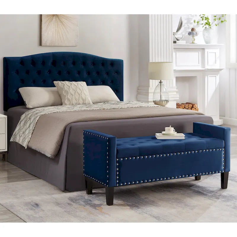 Tufted Storage Bench with Nailhead Trim and Arms
