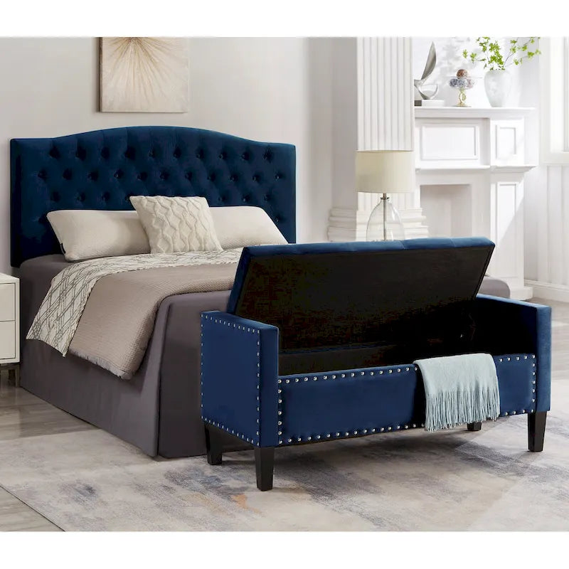 Tufted Storage Bench with Nailhead Trim and Arms
