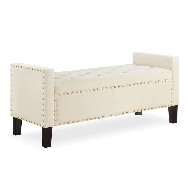 Tufted Storage Bench with Nailhead Trim and Arms