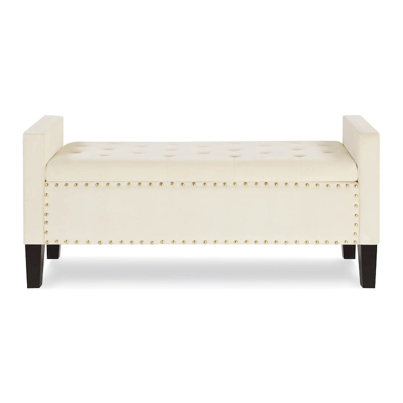 Tufted Storage Bench with Nailhead Trim and Arms
