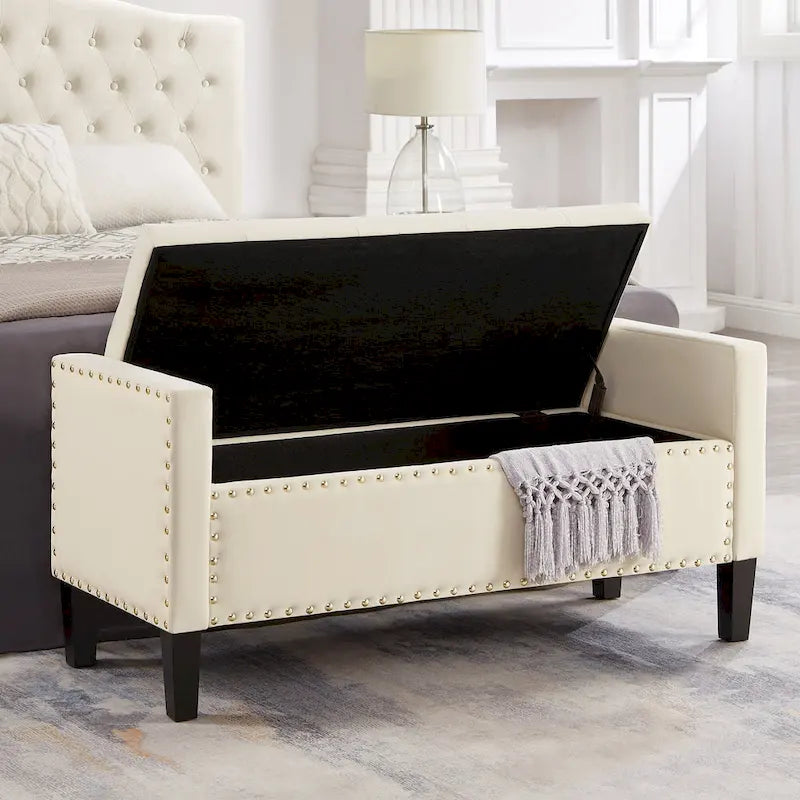 Tufted Storage Bench with Nailhead Trim and Arms