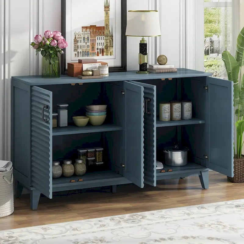 Sideboard with 4 Door Large Storage Buffet with Adjustable Shelves and Metal Handles