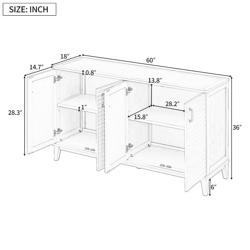 Sideboard with 4 Door Large Storage Buffet with Adjustable Shelves and Metal Handles