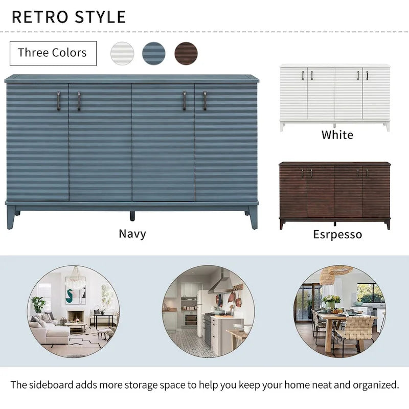 Sideboard with 4 Door Large Storage Buffet with Adjustable Shelves and Metal Handles