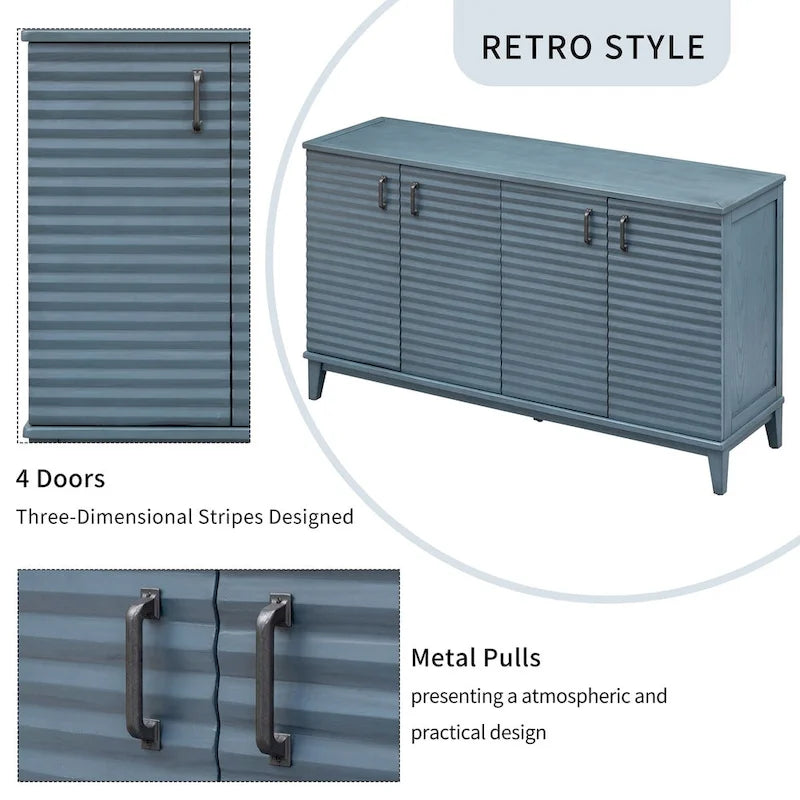 Sideboard with 4 Door Large Storage Buffet with Adjustable Shelves and Metal Handles