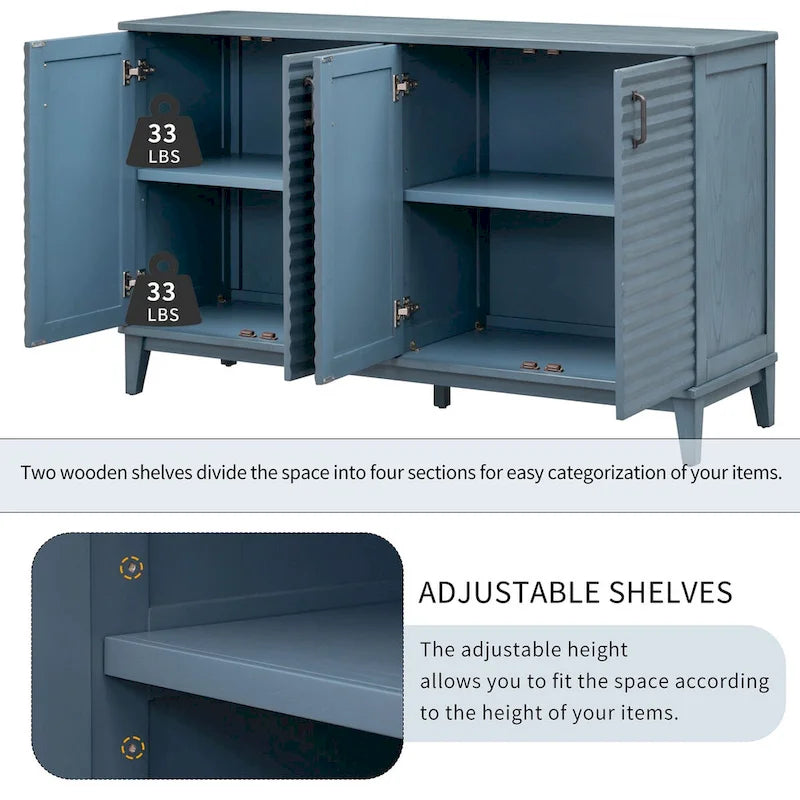 Sideboard with 4 Door Large Storage Buffet with Adjustable Shelves and Metal Handles