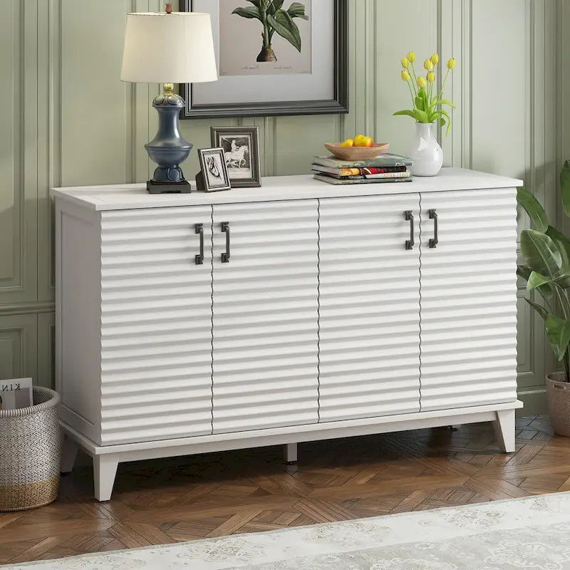 Sideboard with 4 Door Large Storage Buffet with Adjustable Shelves and Metal Handles