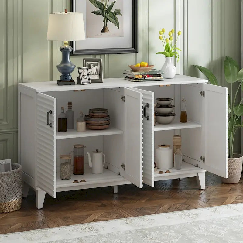 Sideboard with 4 Door Large Storage Buffet with Adjustable Shelves and Metal Handles