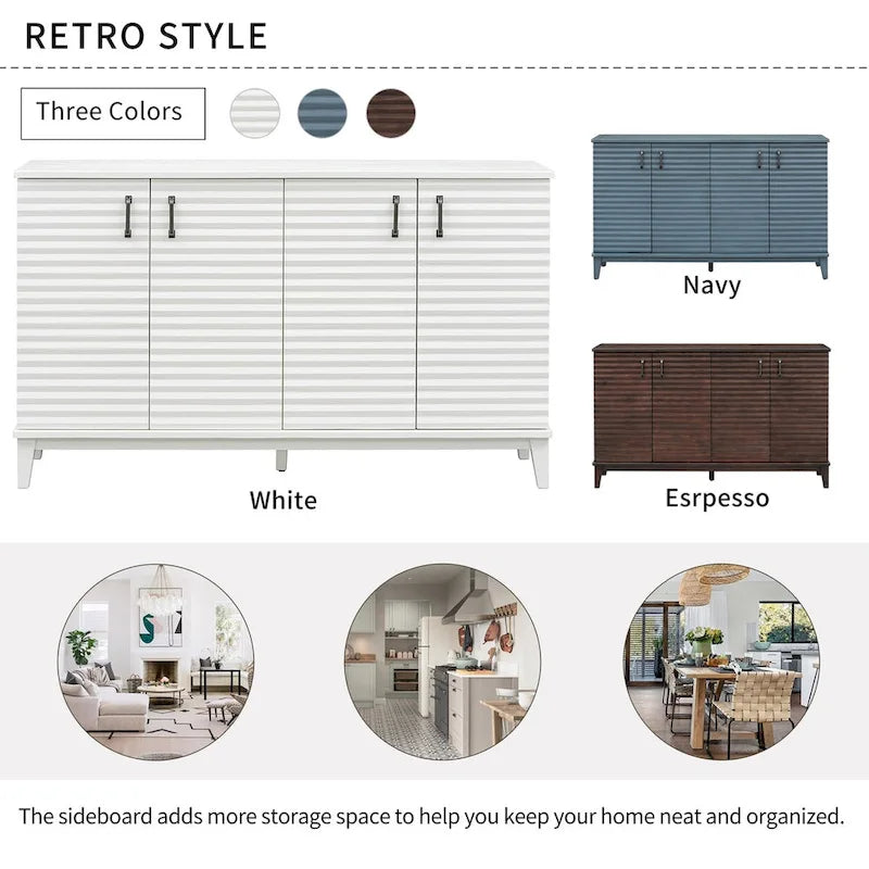 Sideboard with 4 Door Large Storage Buffet with Adjustable Shelves and Metal Handles