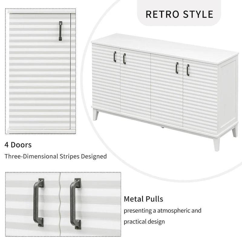 Sideboard with 4 Door Large Storage Buffet with Adjustable Shelves and Metal Handles