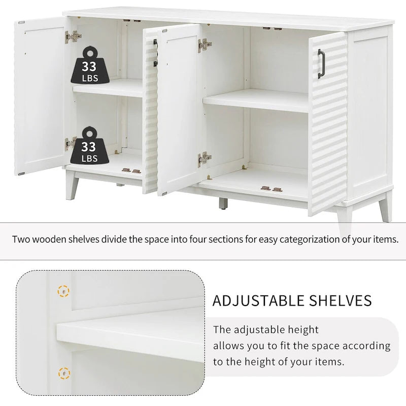 Sideboard with 4 Door Large Storage Buffet with Adjustable Shelves and Metal Handles