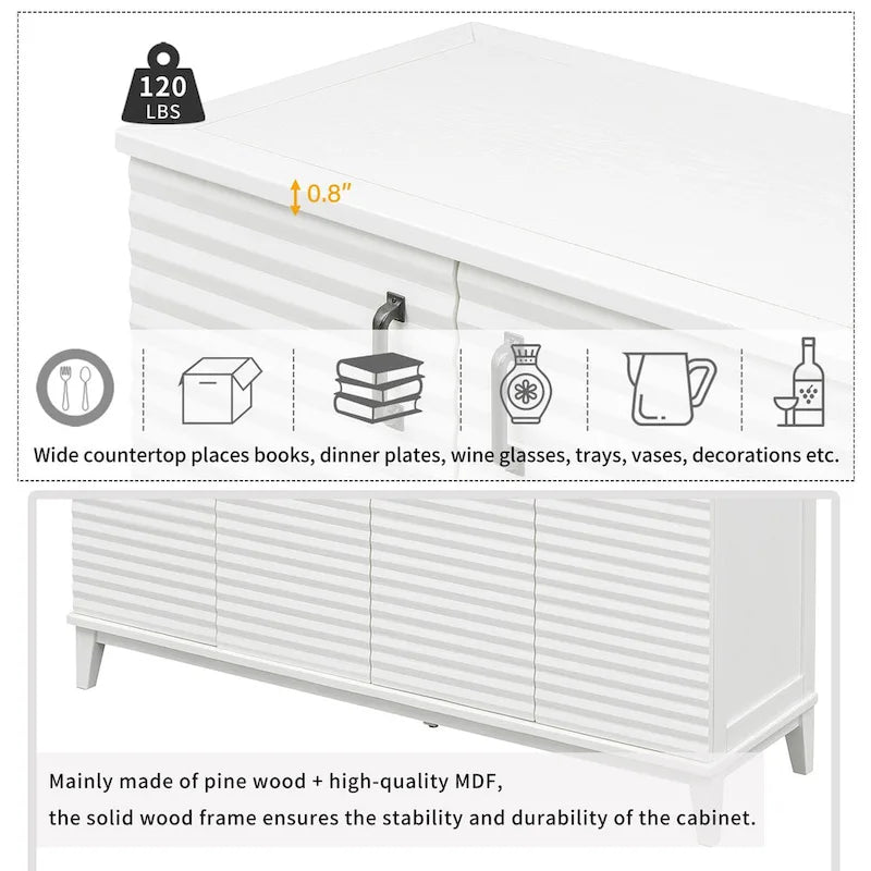 Sideboard with 4 Door Large Storage Buffet with Adjustable Shelves and Metal Handles