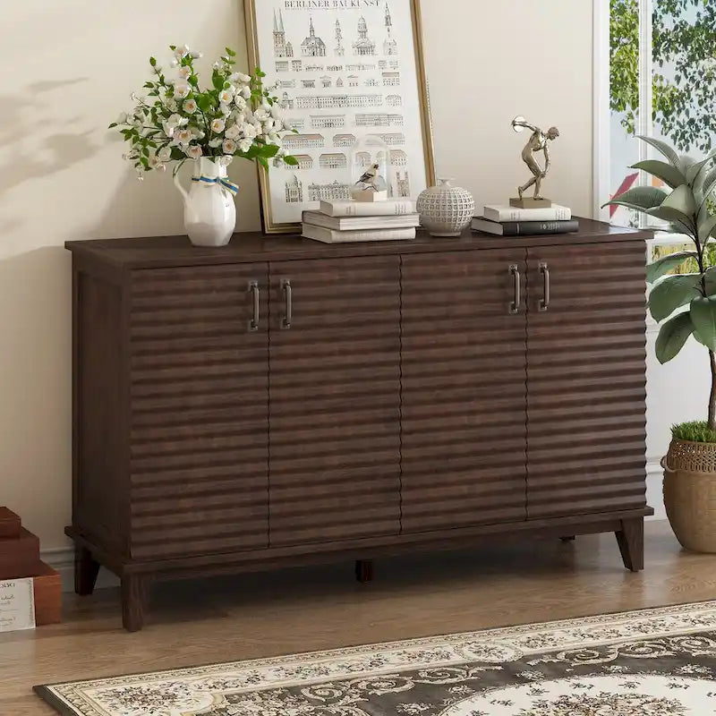Sideboard with 4 Door Large Storage Buffet with Adjustable Shelves and Metal Handles