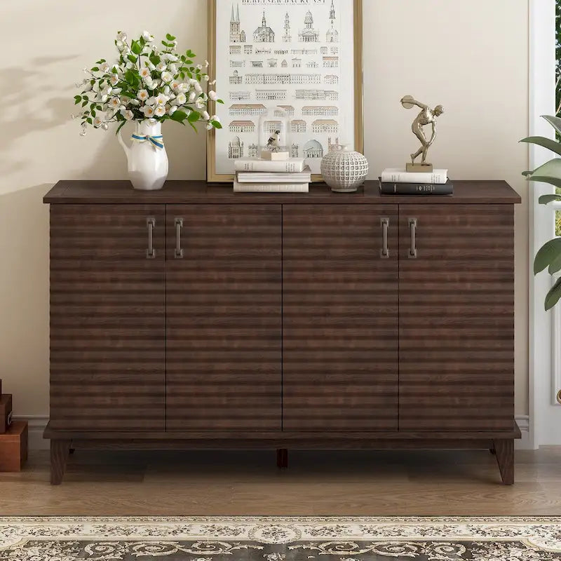 Sideboard with 4 Door Large Storage Buffet with Adjustable Shelves and Metal Handles