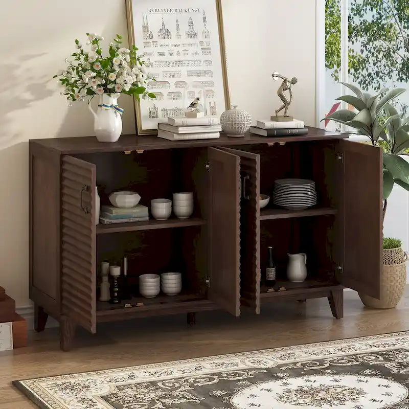 Sideboard with 4 Door Large Storage Buffet with Adjustable Shelves and Metal Handles