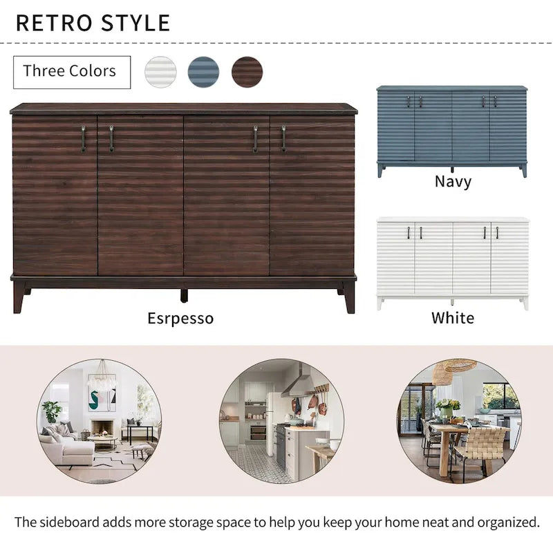 Sideboard with 4 Door Large Storage Buffet with Adjustable Shelves and Metal Handles