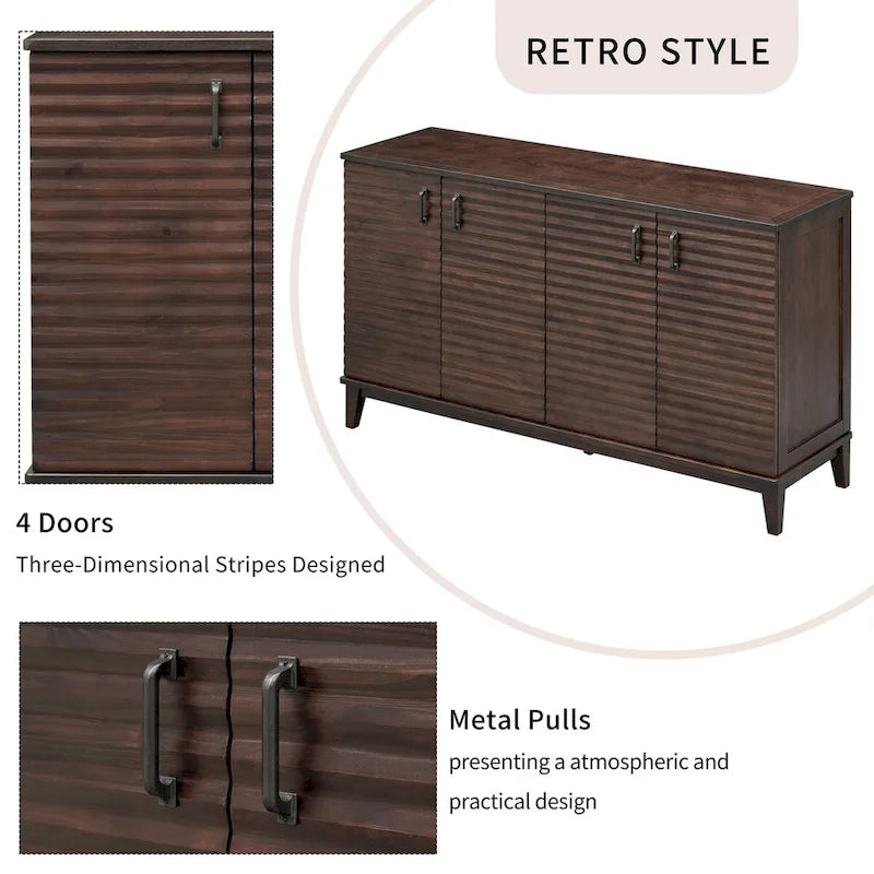 Sideboard with 4 Door Large Storage Buffet with Adjustable Shelves and Metal Handles