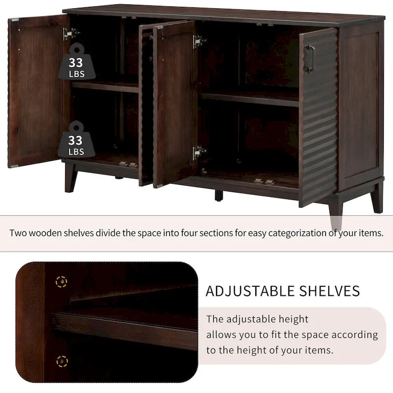 Sideboard with 4 Door Large Storage Buffet with Adjustable Shelves and Metal Handles