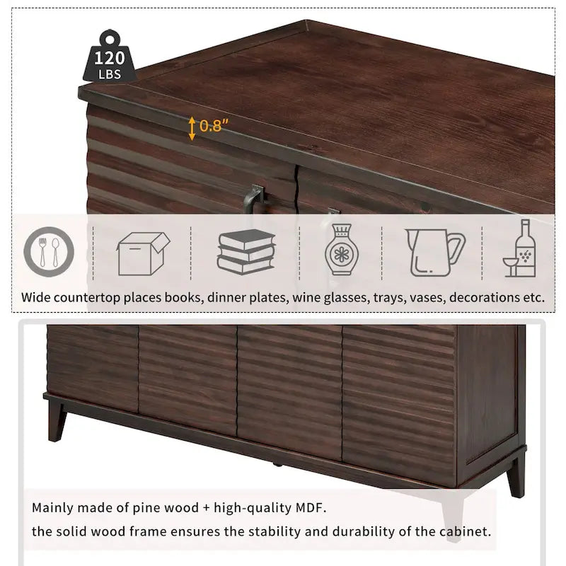 Sideboard with 4 Door Large Storage Buffet with Adjustable Shelves and Metal Handles