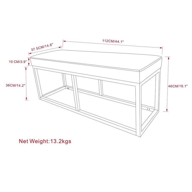 44 inch Wide Contemporary Rectangle Ottoman Bench - 14.6 D x 44 W x 18.5 H