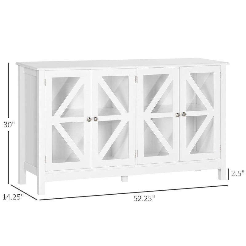 Sideboard Buffet Cabinet with 4 Tempered Glass Doors and Adjustable Storage Shelf, White