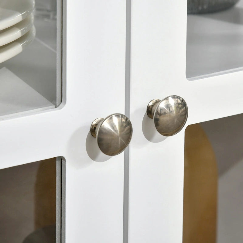 Sideboard Buffet Cabinet with 4 Tempered Glass Doors and Adjustable Storage Shelf, White