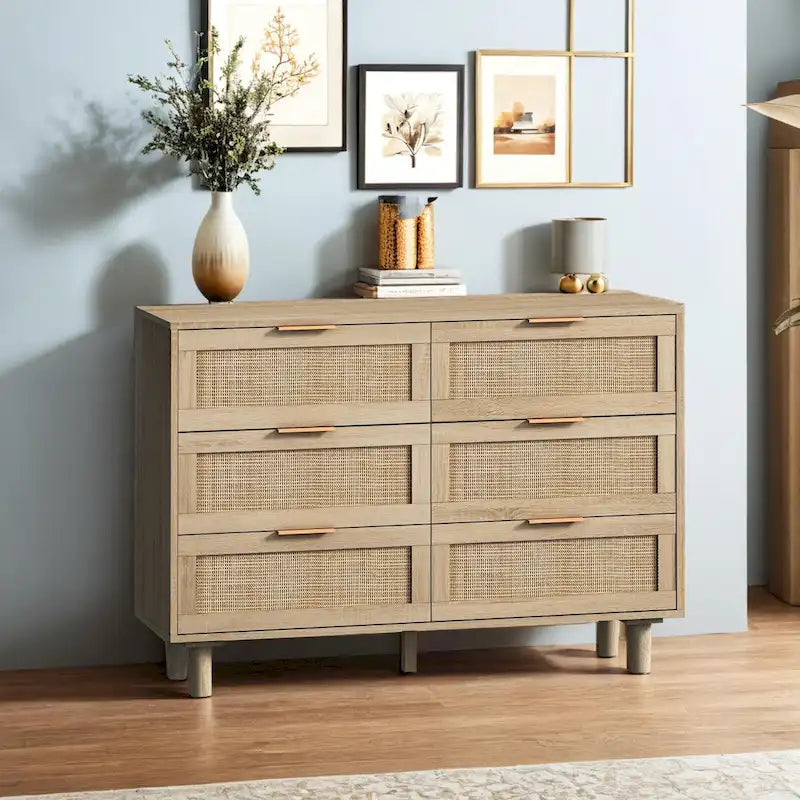 Storage Cabinet with Rattan Doors for Bedroom & Living Room