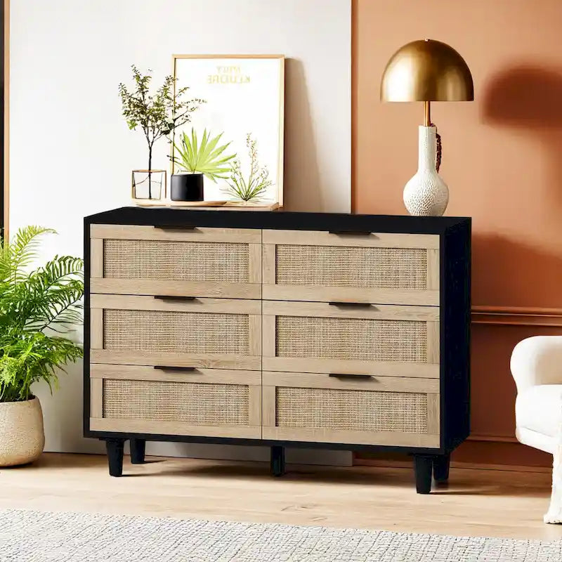Storage Cabinet with Rattan Doors for Bedroom & Living Room