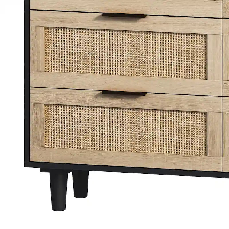 Storage Cabinet with Rattan Doors for Bedroom & Living Room