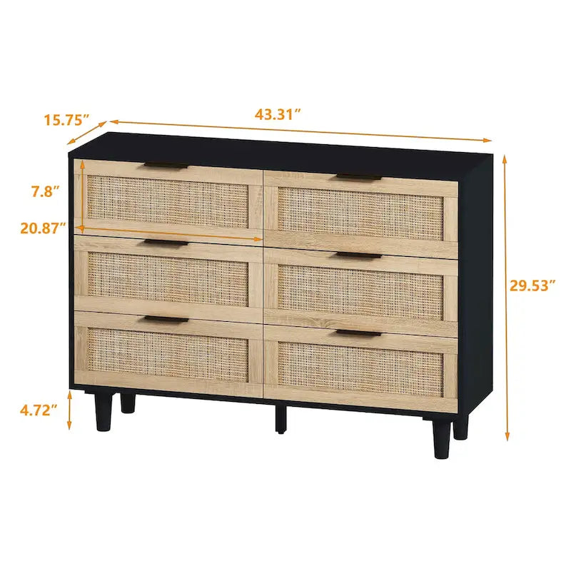 Storage Cabinet with Rattan Doors for Bedroom & Living Room