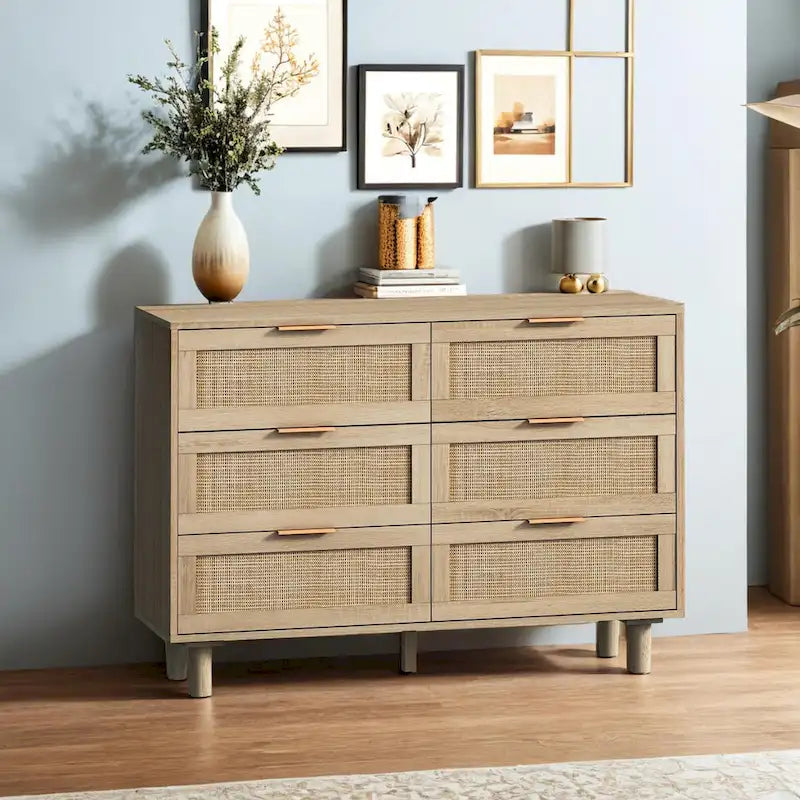 Storage Cabinet with Rattan Doors for Bedroom & Living Room