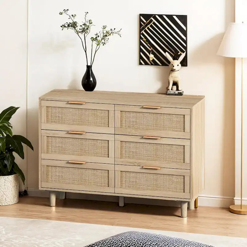 Storage Cabinet with Rattan Doors for Bedroom & Living Room
